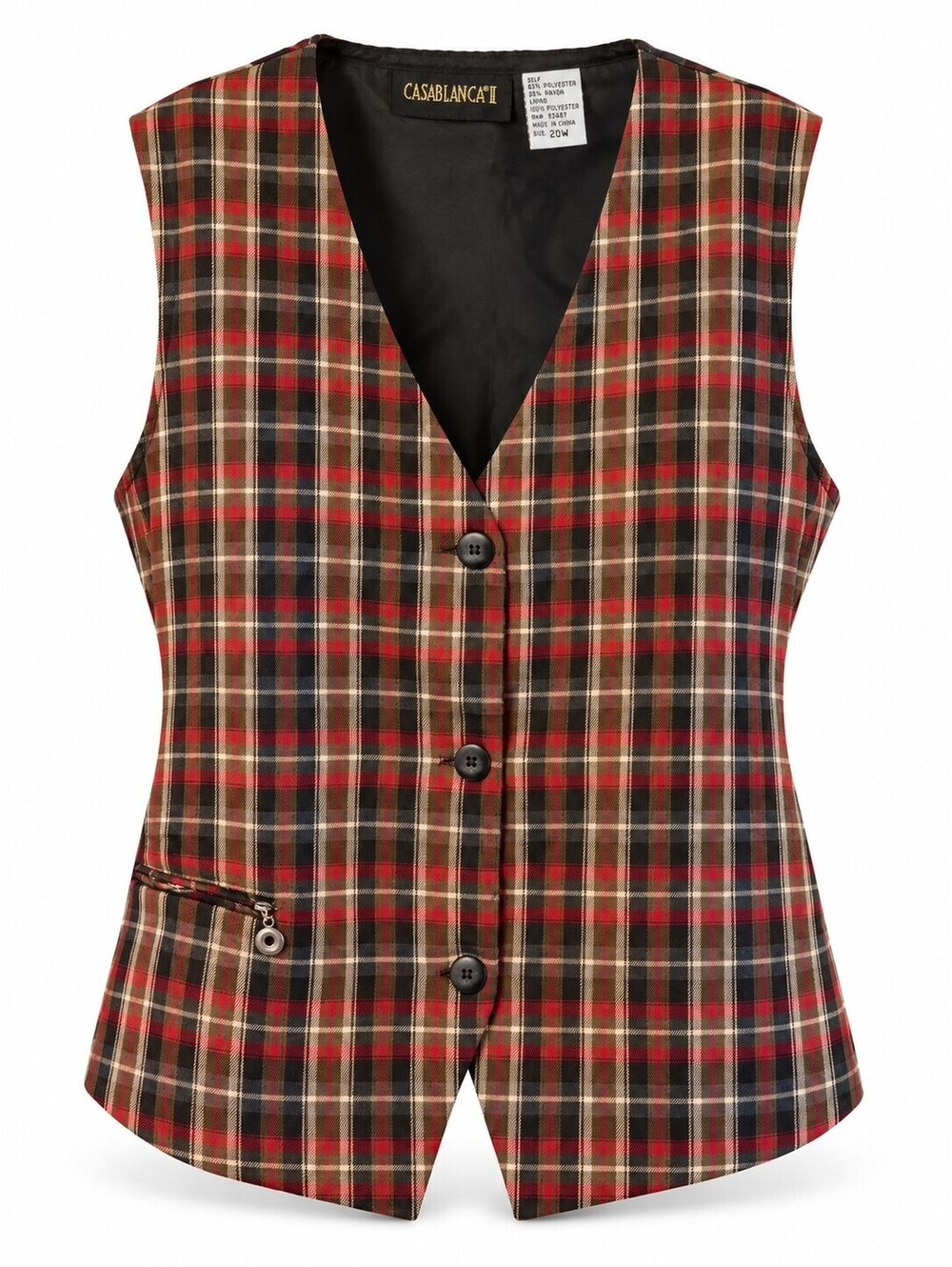 Vintage 90s Casablanca II Tartan Plaid Waistcoat Vest 20W Librariancore